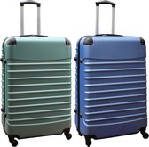 Bol.com Travelerz kofferset 2 delig ABS groot - met cijferslot - 95 liter - groen - licht blauw aanbieding