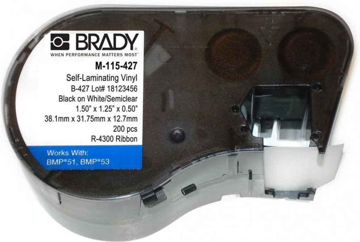 Brady BMP51 SELF-LAMINATING VINYL black on white SEMI/CLEAR 38.1MM X 31.75MM X 12.7MM