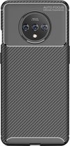 OnePlus 7T Siliconen Carbon Hoesje Zwart