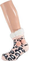 Roze/witte luipaardvlekken gevoerde huissokken/slofsokken voor meisjes - Extra warme sokken voor de winter - Warme voeten 20-24
