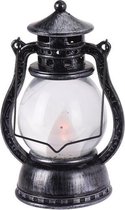 Zwart/grijze horror lantaarn decoratie 12 cm vlam LED licht op batterijen - Halloween themafeest