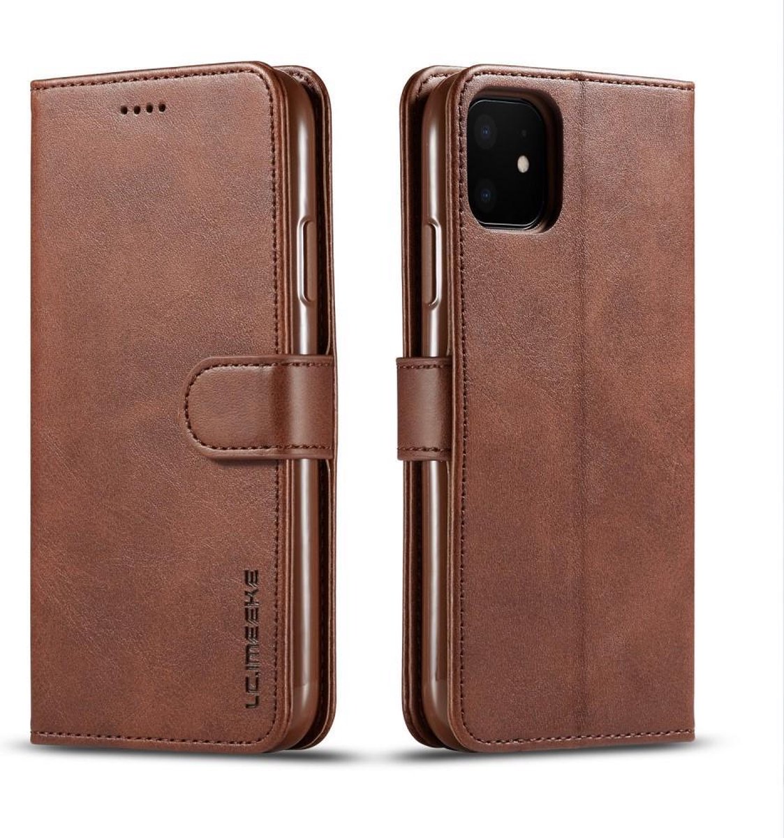 LC.IMEEKE Luxe Book Case - Geschikt voor iPhone 11 Hoesje - Donkerbruin