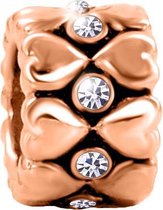 Quiges - Aanschuif Charm Bedel RVS Roségoudkleurig Hartjes met Zirkonia voor Leren Armbanden - EHCR014