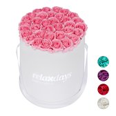 relaxdays flowerbox - rozenbox - rozen in doos - 34 kunstrozen - wit - rond rood