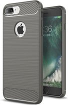 Luxe Apple iPhone 7 Plus - iPhone 8 Plus hoesje – Grijs – Geborsteld TPU carbon case – Shockproof cover