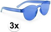 3x Blauwe verkleed zonnebril voor volwassenen - Feest/party bril blauw