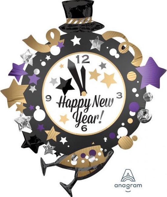 SuperShape HNY Clock Foil Balloon P35 packed 76 x 88cm