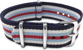 Max Horlogeband 5 NTS037 Nato Horlogeband - Ø20 mm - Donkerblauw / Wit / Lichtblauw / Rood / Zilverkleurig