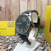 Mooi Q&Q heren horloge -zwart leren band QB10J505Y