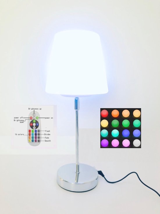Garantie Vervelend Ongewapend Nachtlamp tafellamp LED 16 kleuren RGB wit bureau lamp afstandbediening |  bol.com
