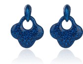 Oorbellen Met Glitters - Blad - Oorhangers 4x4 cm - Donker Blauw