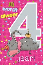 Cijferkaart met muziek Jij wordt alweer 4 jaar! Roze