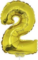 Gouden opblaas cijfer ballon 2 op stokje 41 cm