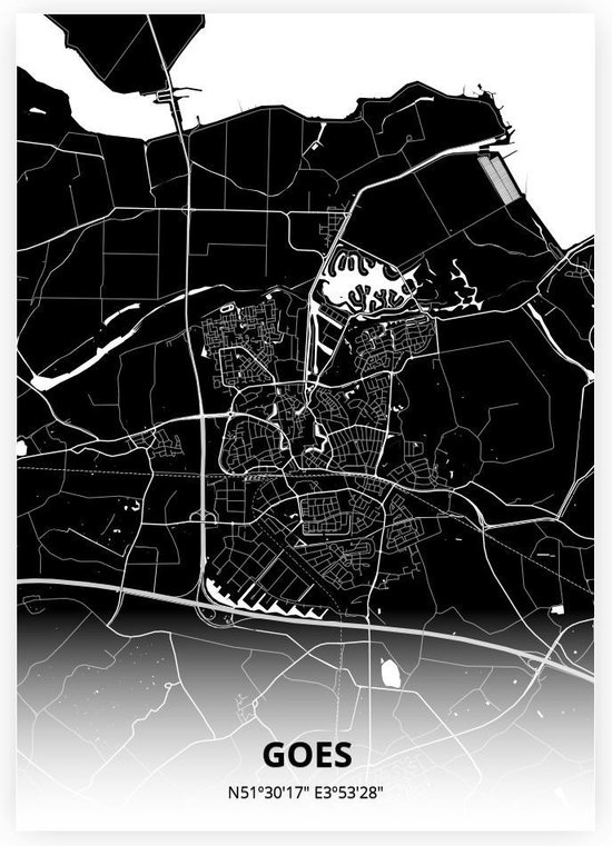 Goes plattegrond - A4 poster - Zwarte stijl