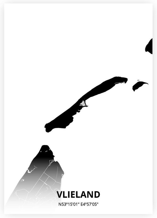 Vlieland plattegrond - A2 poster - Zwarte stijl