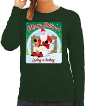 Foute Kersttrui / sweater - Merry Shitmas Losing a Turkey - groen voor dames - kerstkleding / kerst outfit XS (34)