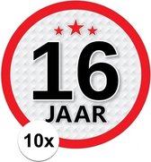 10x 16 Jaar leeftijd stickers rond 15 cm - 16 jaar verjaardag/jubileum versiering 10 stuks