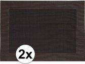 2x Placemats donkerbruin geweven/gevlochten met rand 45 x 30 cm - Bruine placemats/onderleggers tafeldecoratie - Tafel dekken