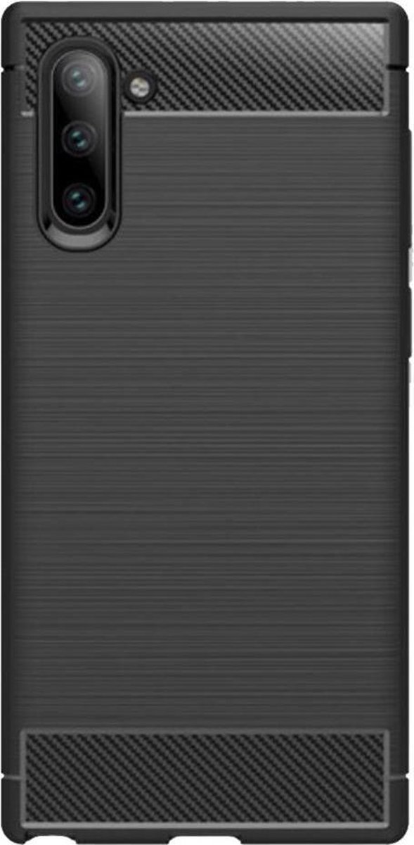Shop4 - Samsung Galaxy Note 10 Hoesje - Zachte Back Case Brushed Carbon Zwart