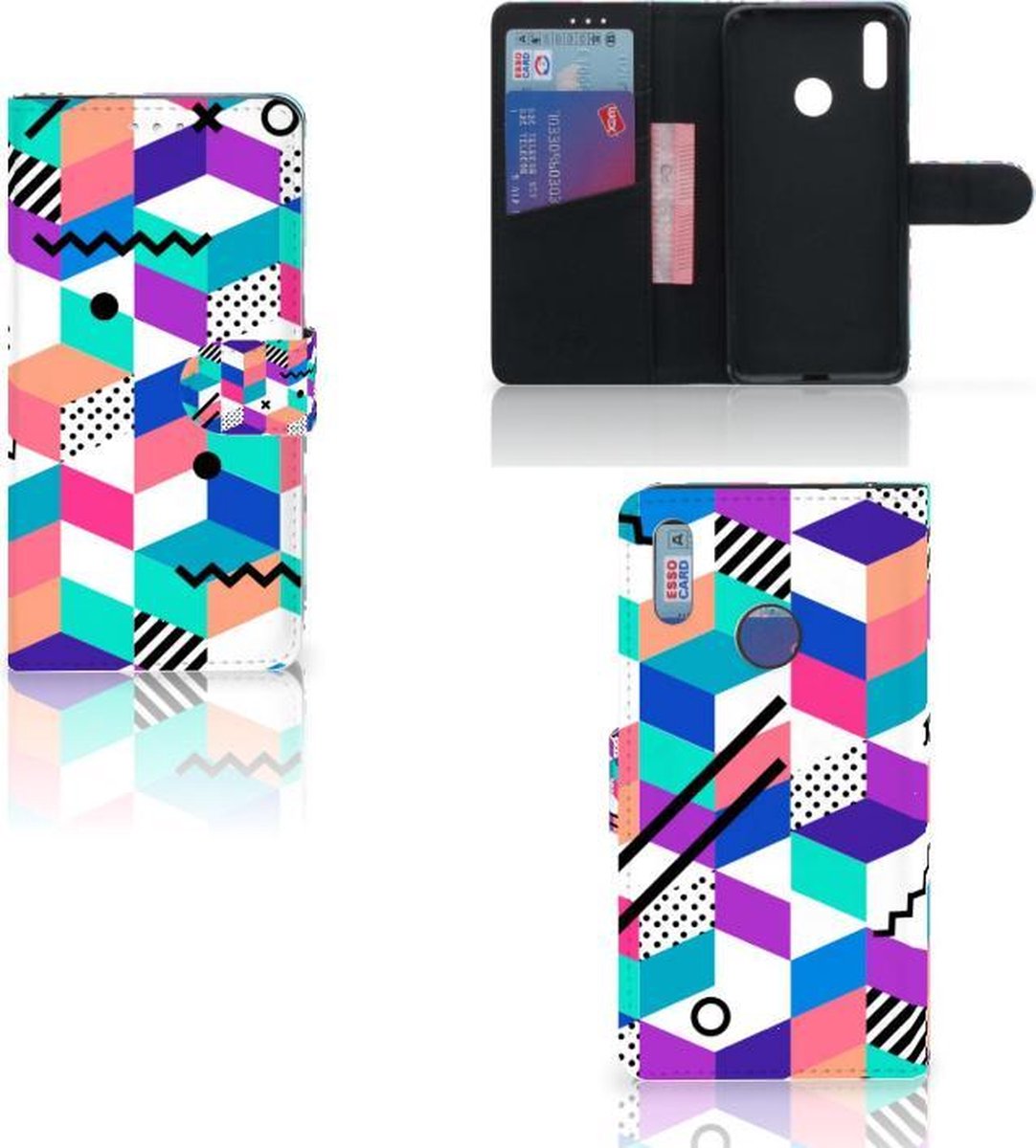 Huawei Y7 (2019) Book Case Blokken Kleurrijk