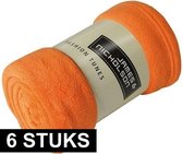 6x Fleece dekens/plaids oranje 120 x 160 cm - Woondeken - Fleecedekens