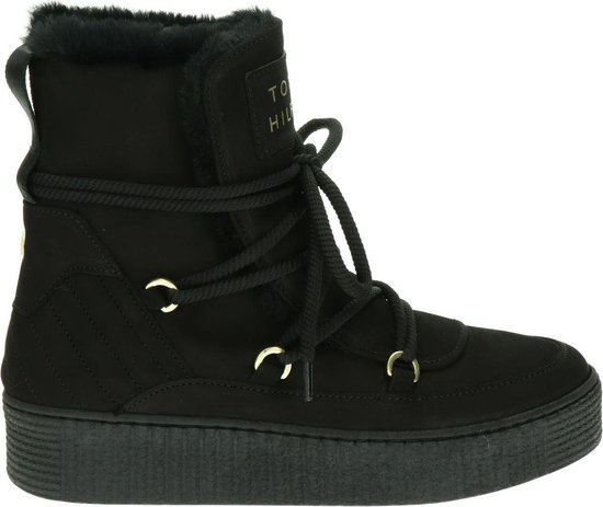 Tommy Hilfiger Cosy Bootie dames veterboot - Zwart - Maat 39 | bol.com