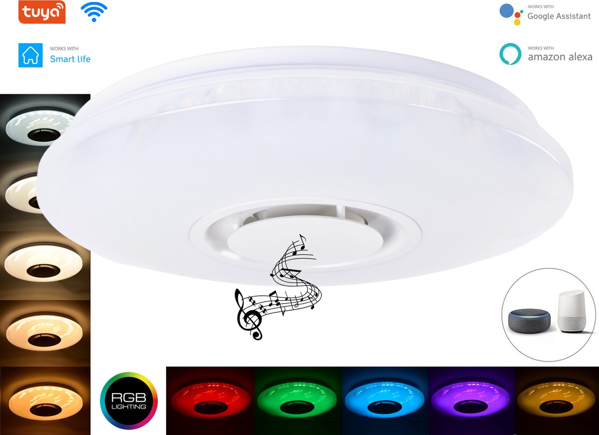 Opa omroeper enz Varin® LED Plafondlamp Tuya Wifi 3D met Bluetooth speaker - Ø 40cm - Kap  met 3D effect... | bol.com