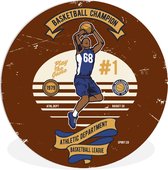 WallCircle - Wall Circle - Wall Circle Indoor - Mancave - Basketbal - Vintage - Rouge - 90x90 cm - Décoration murale - Peintures Ronds