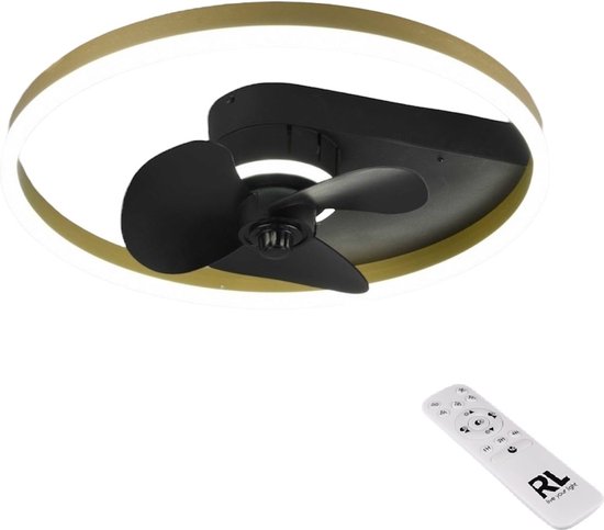 REALITY BORGHOLM - Ventilator - Zwart mat - incl. 1x SMD 30W - 3 snelheidsniveaus - Geintegreerde dimmer - Aanpasbare lichtkleur - Traploos dimmbaar - Afstandsbediening