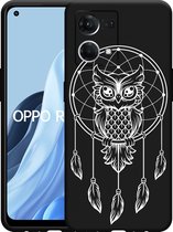 Oppo Reno7 Hoesje Zwart Dream Owl Mandala White - Designed by Cazy
