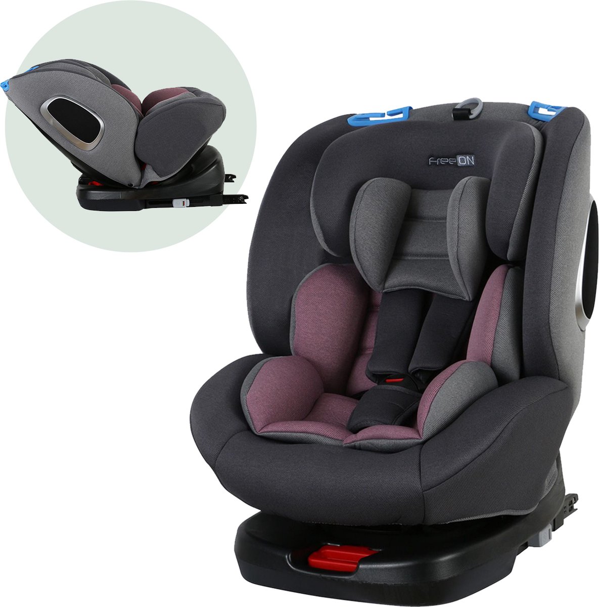 FreeON autostoel Polar 360° draaibaar met isoFix Grijs-Roze (0-36kg) - Groep 0-1-2-3 autostoel voor kinderen van 0 tot 12 jaar