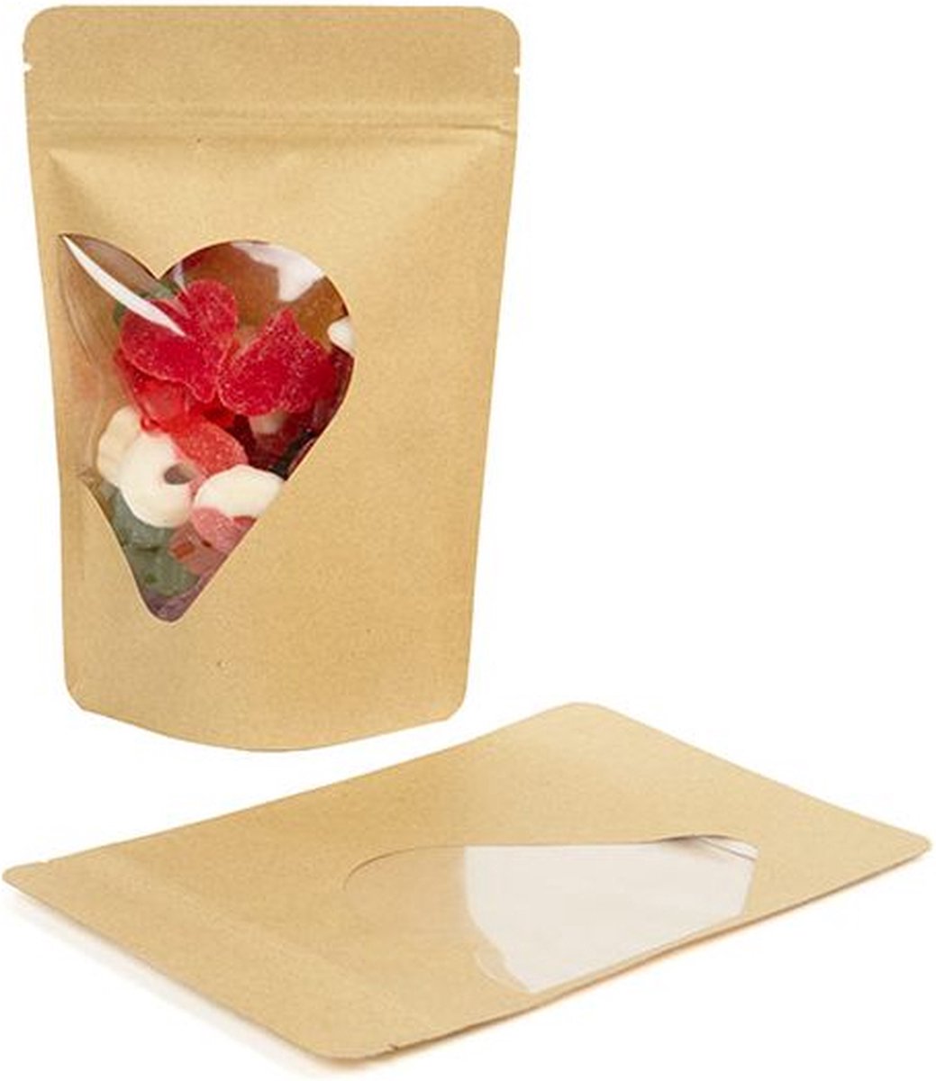 Goedkoopste Stazakken Kraft Zakken met hartjes Venster | 113 gram | 130x79x206mm - 25 st