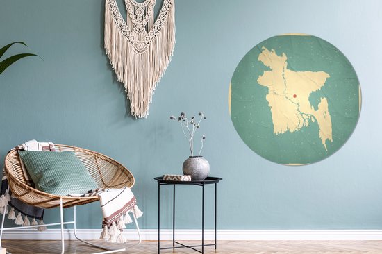 Une illustration de Dhaka sur une carte du Bangladesh Plaque murale en plastique ⌀ 90 cm - impression photo sur cercle mural / cercle vivant (décoration murale)
