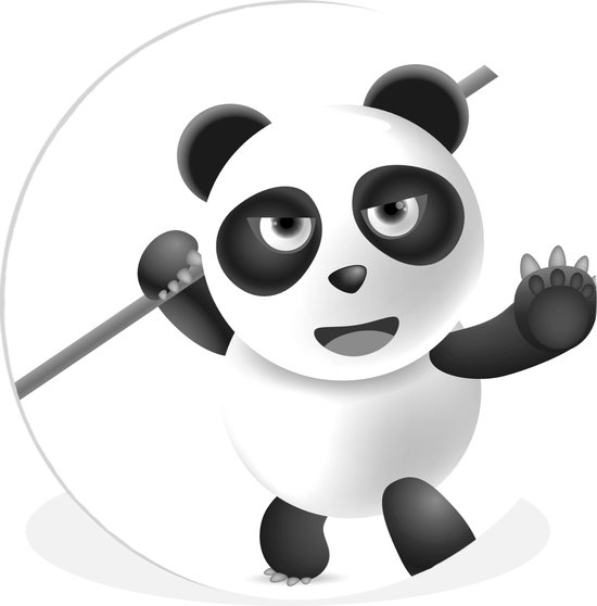 WallCircle - Wandcirkel ⌀ 30 - Een illustratie van een Kungfu panda - zwart wit - Ronde schilderijen woonkamer - Wandbord rond - Muurdecoratie cirkel - Kamer decoratie binnen - Wanddecoratie muurcirkel - Woonaccessoires