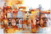 Graphic Message - Peinture sur Toile CADRE ÉPAIS 4cm - Ville avec le Pont - Village - Maisons - Prague