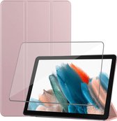 Geschikt voor Samsung Galaxy Tab A8 Hoes + Screenprotector - Gehard Glas - Magnetische Flip Hoesje - Book Case Rose