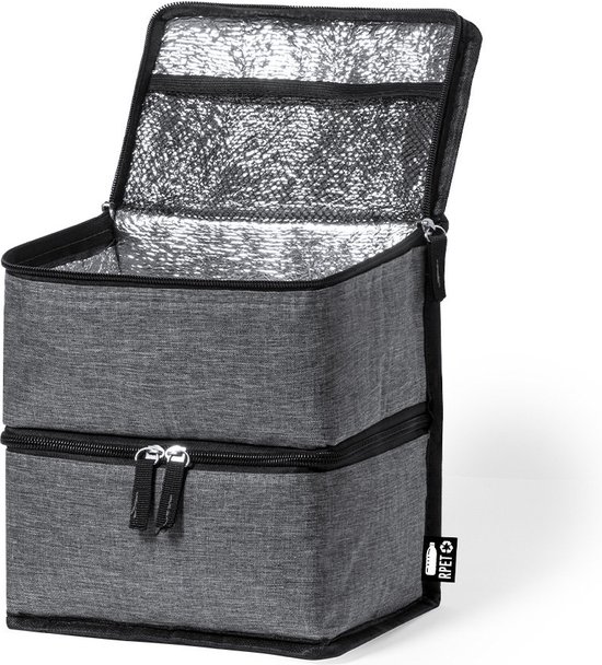 Koeltas met dubbel compartiment - Lunchtas - Koeltasje lunch - Koud - Warm - Isolatie - Volwassenen - Dames - Heren - 14 x 22 cm - Polyester - RPET - Aluminium - grijs van KOEL — afbeelding 4