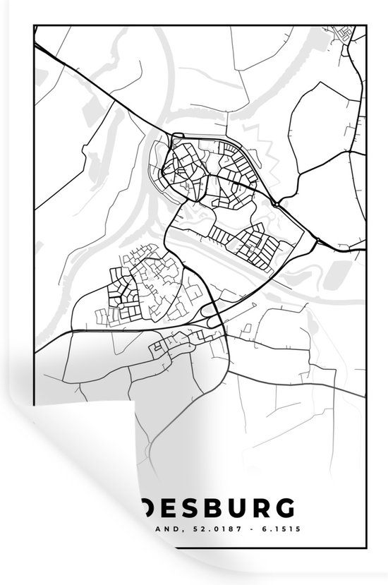 Stickers muraux - Carte - Doesburg - Carte - Plan de la ville - 80x120 cm - Feuille adhésive