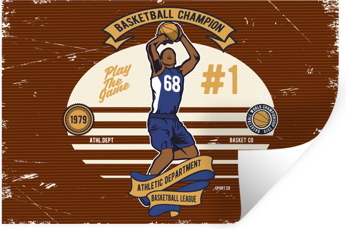 Muurstickers - Sticker Folie - Mancave - Basketbal - Retro - Rood - 90x60 cm - Plakfolie -