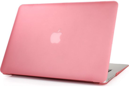 Coque rigide rose pour MacBook Air 13 pouces, logo Apple sur le capot fermé.