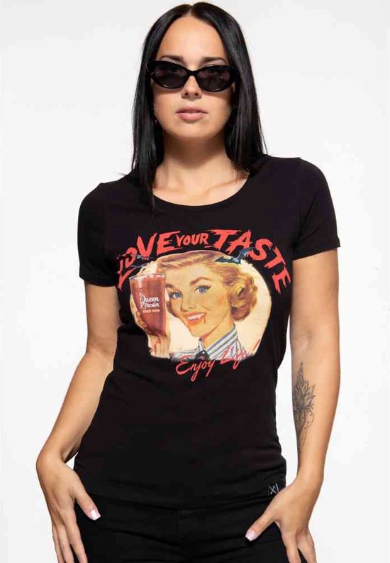 Queen Kerosin Flame Bar T-Shirt Donna - Cotone Elasticizzato Con Stampa Fiamme, Girocollo