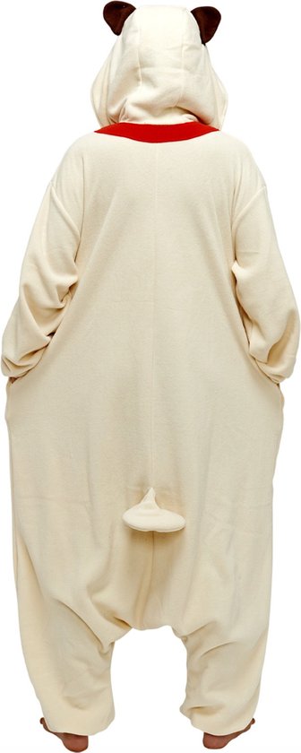 KIMU Onesie Mopshond Pak - Maat XL-XXL - Hondenpak Kostuum Pug Bruin Hond - Jumpsuit Huispak Zacht Fleece XXXL 3XL Dierenpak Dames Heren Festival