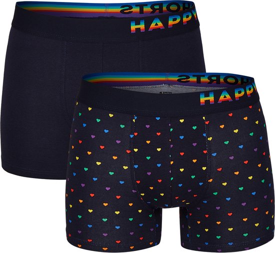 Happy Shorts 2-pack Boxershorts Heren Pride Regenboog Hartjes Blauw - Maat XXL