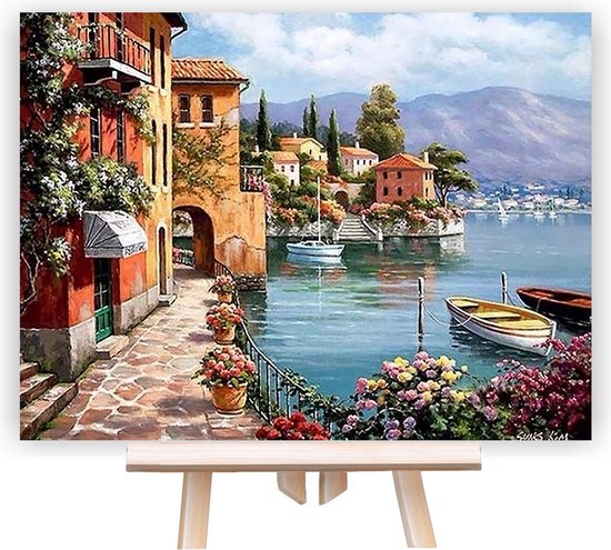 Schilderen Op Nummer Volwassenen - Do It Yourself Paintings - Happy Italy - Italië - Bloemen en planten - Water - 40x50 cm - Canvas cadeau geven