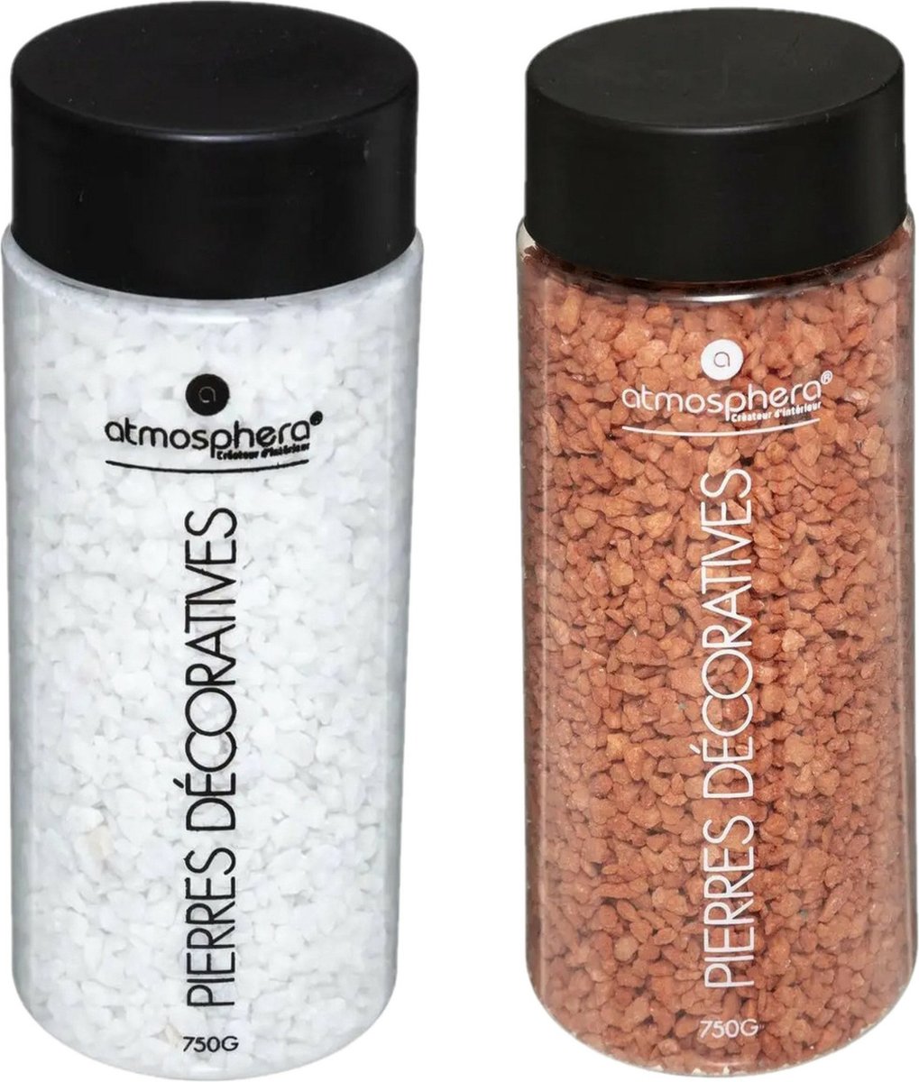 Atmosphera Decoratie steentjes - 2x potjes - wit en koraal - 750 gram - Steenkorrels - hobby vulmateriaal - aquarium en potten