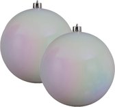 2x stuks kunststof kerstballen parelmoer wit - 14 cm - glans - Onbreekbare plastic kerstballen