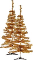 2x stuks kleine goud kerstbomen van 90 cm van kunststof met voet - Mini boompjes voor kinderkamer/kantoor