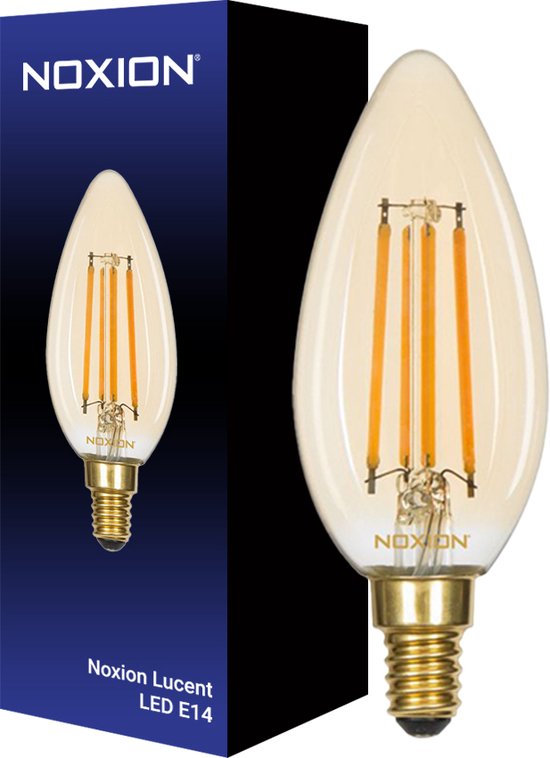 Noxion Lucent LED E14 Kaars Filament Amber 4.1W 350lm - 822 Zeer Warm Wit | Dimbaar - Vervangt 40W.