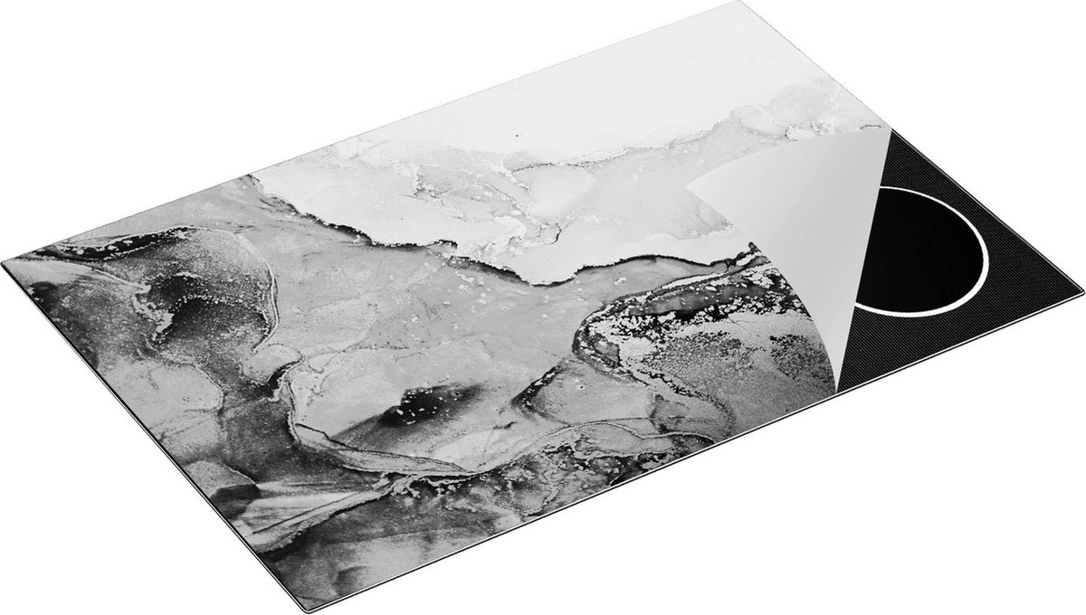Chefcare Inductie Beschermer Abstracte Kunst van Marmer - Zwart Wit - 80x55 cm - Afdekplaat Inductie - Kookplaat Beschermer - Inductie Mat