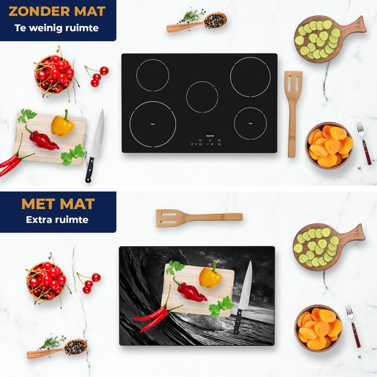 Chefcare Inductie Beschermer Golfen bij Zonsondergang - Zwart Wit - 81,2x52 cm - Afdekplaat Inductie - Kookplaat Beschermer - Inductie Mat